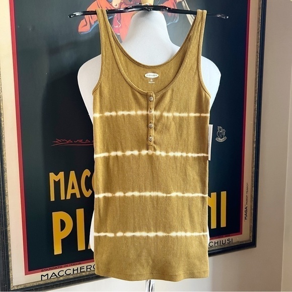 Old Navy Tannish Beige/White/Cream Tie Dyed Button Down Henley Style Ribbed Tank - Picture 1 of 7